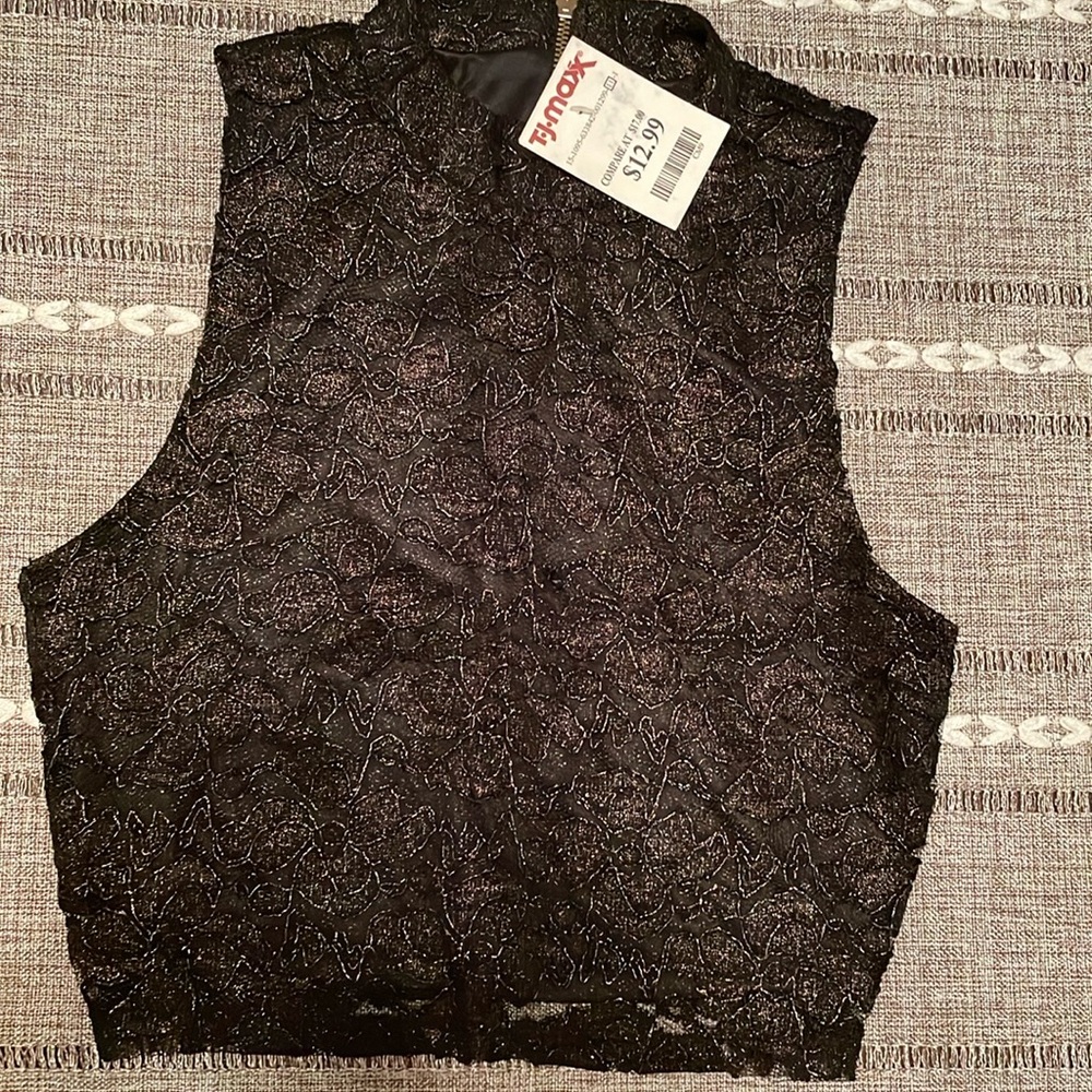 Black Tank Top with Gold Embroidery.